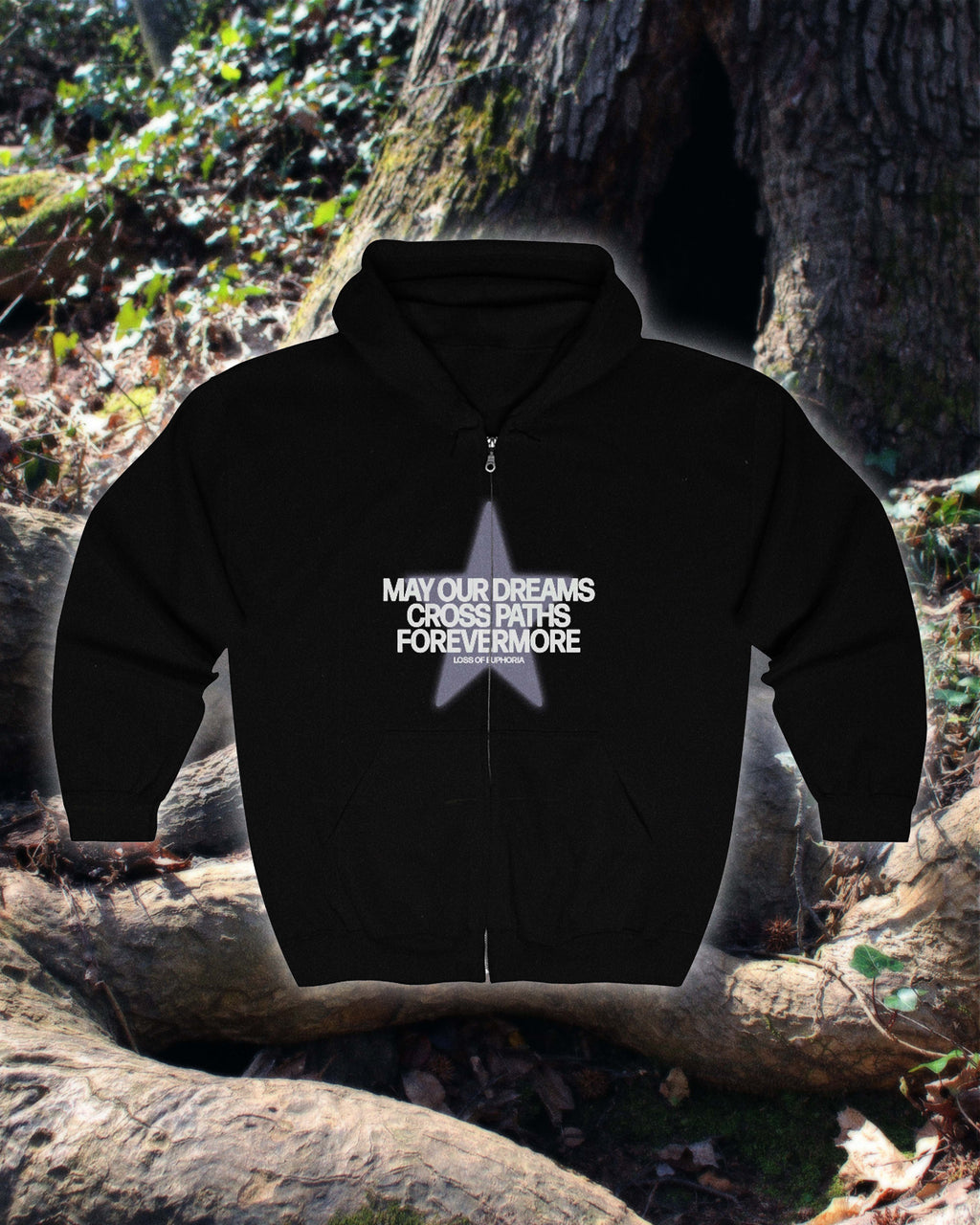 FOREVERMORE, a zip-up hoodie.